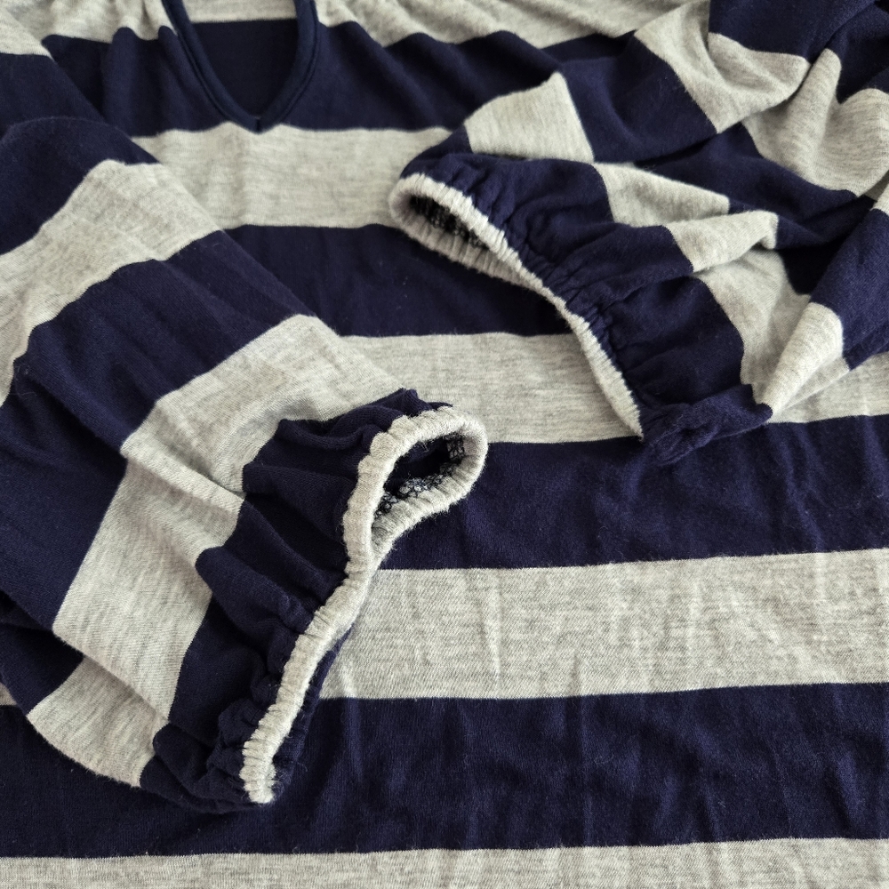 Lane Bryant Jersey Blouse Size 18/20 Blue Gray Striped Balloon Sleeve Light - Picture 11 of 12